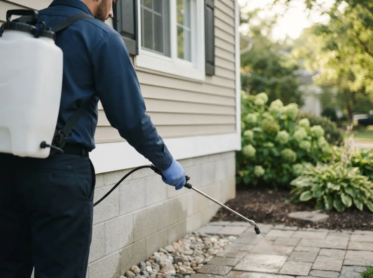 Pest control technician inspecting a home in Sibley, IA